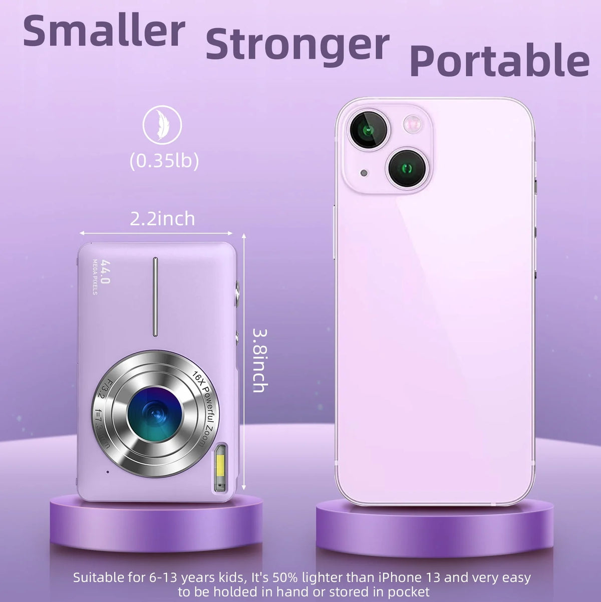 Digital Camera, 1080P, 44MP, 16X Zoom, Compact M64576