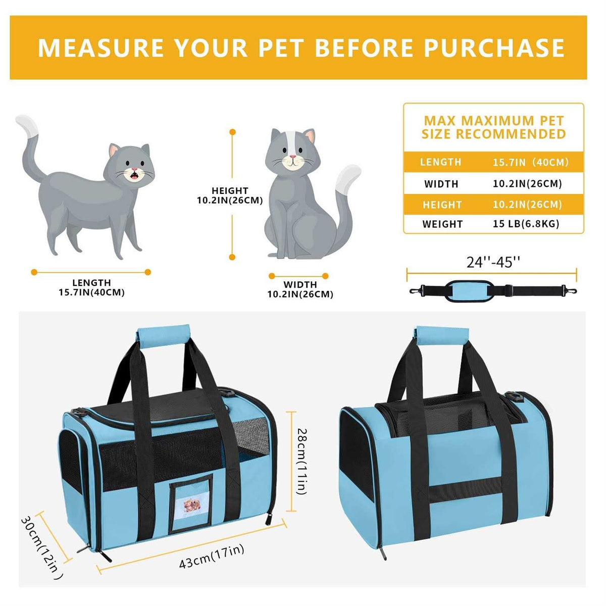 Cat Dog Pet Carrier Airline Approved I4405