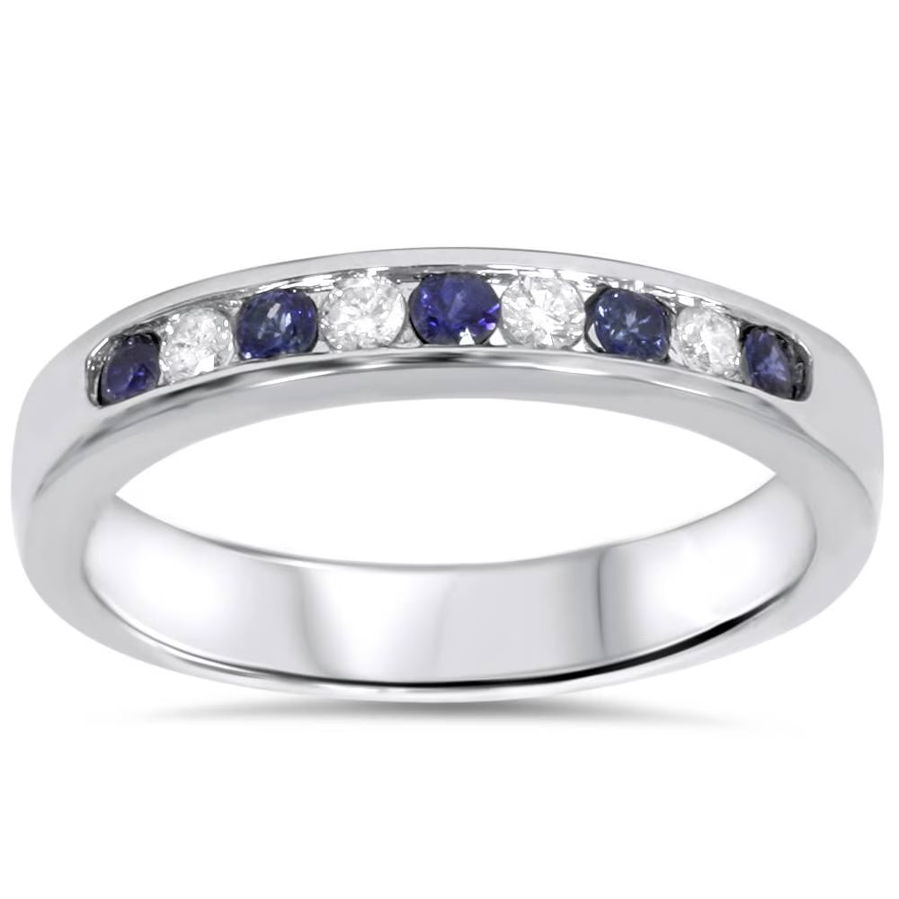 14K White Gold Sapphire Diamond Wedding Ring P934551