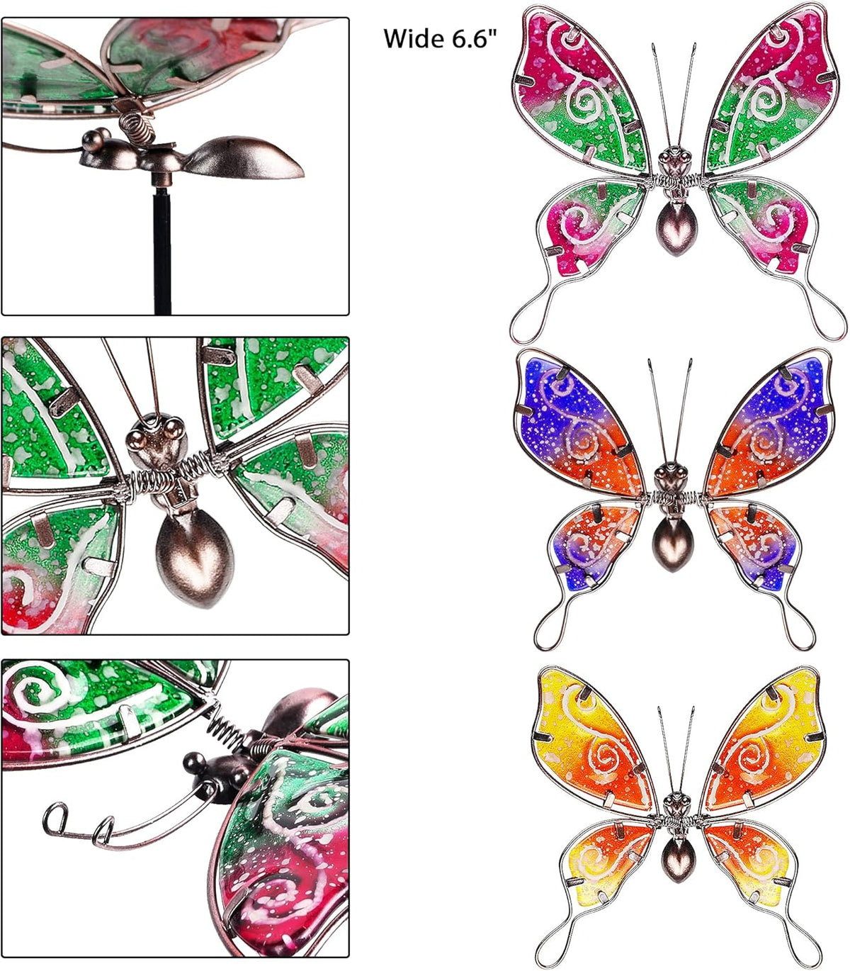 Set of 3 Glass & Metal Butterfly Garden Stakes Z4320
