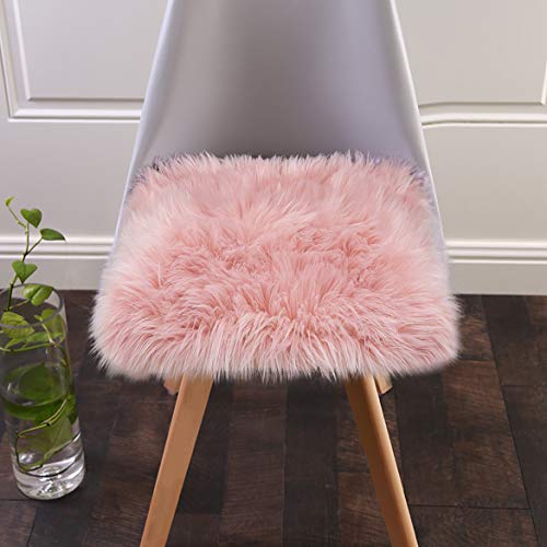 Pink Faux Fur Sheepskin Chair Cover 2 PCs Seat Cushion Pad Area Rugs (1.6ft x 1.6ft) F109