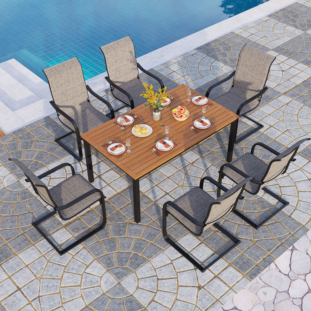 7 Pcs Outdoor Dining Table and Chairs Y3512