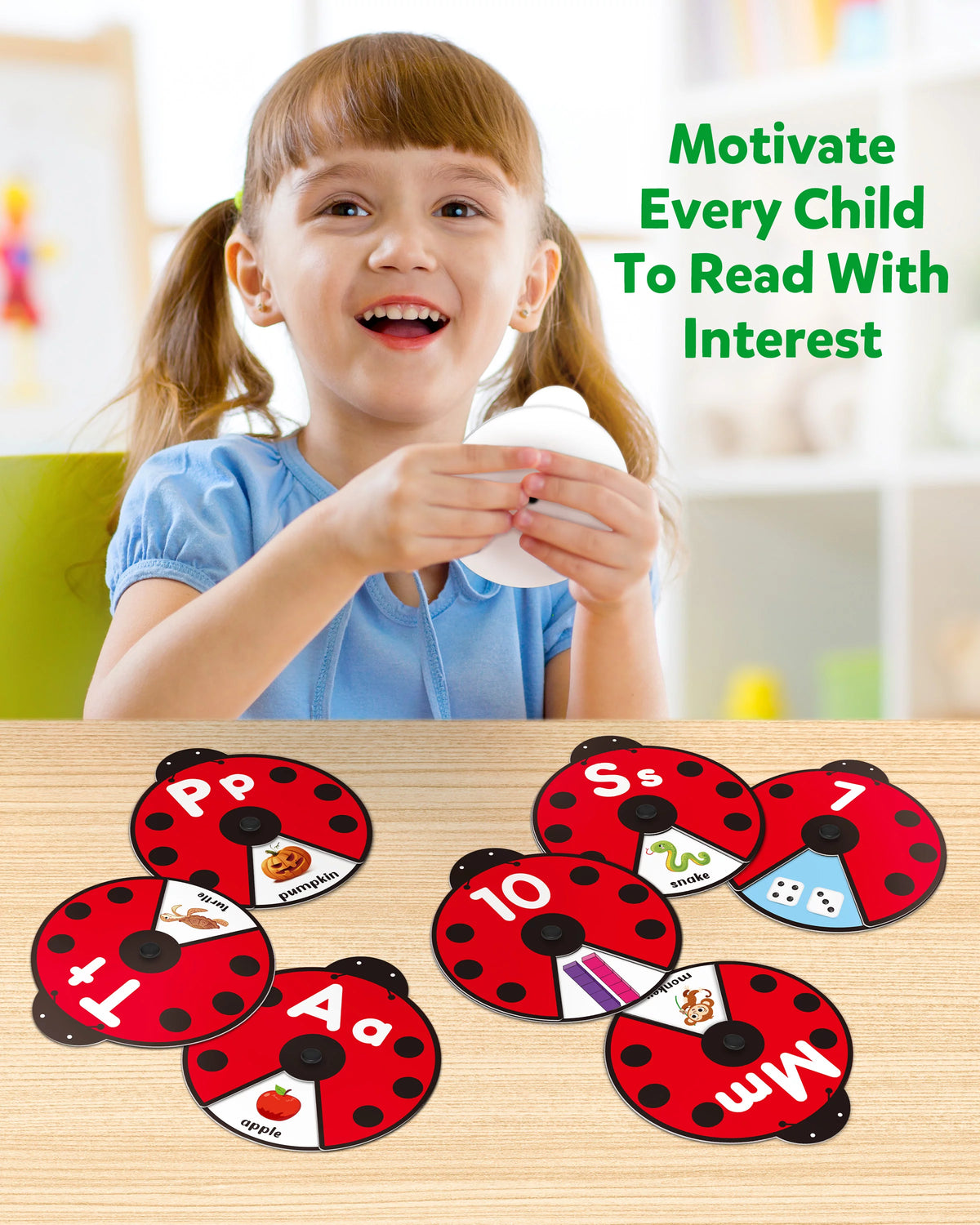 Interactive Alphabet Learning Toy, ABC Number Letters Spinning Game, Sight Words Animal Pattern Ladybug Cards, Montessori Educational Toy for 3 4 5 Year Old Baby Toddlers J496