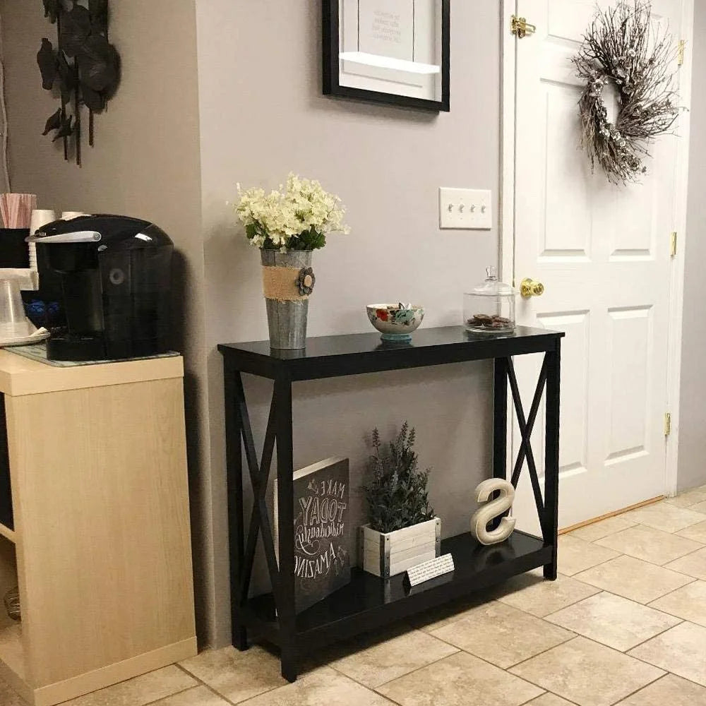2-Piece Coffee Table & Sofa Side Console Table Set Black I9007