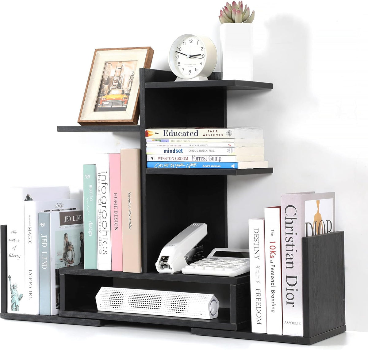 Black Adjustable Wooden Desktop Shelf Bookshelf Organizer V830
