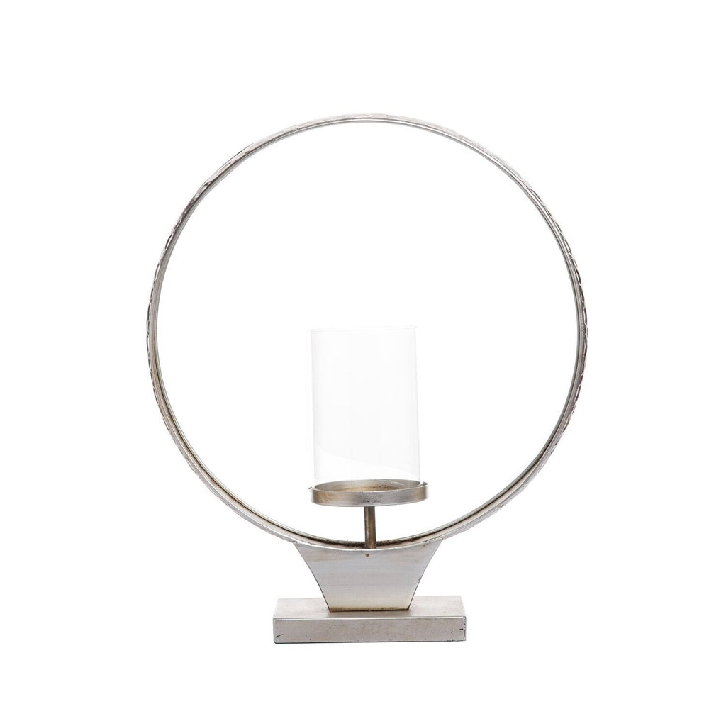 Large Hammered Metal Round Ring Pillar Candle Holder Z1499