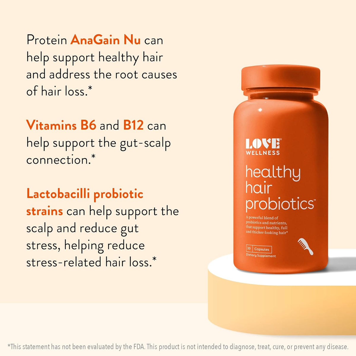 Healthy Hair Probiotics Supplement with Biotin and Vitamin B12 & B6 30 Capsules H424734