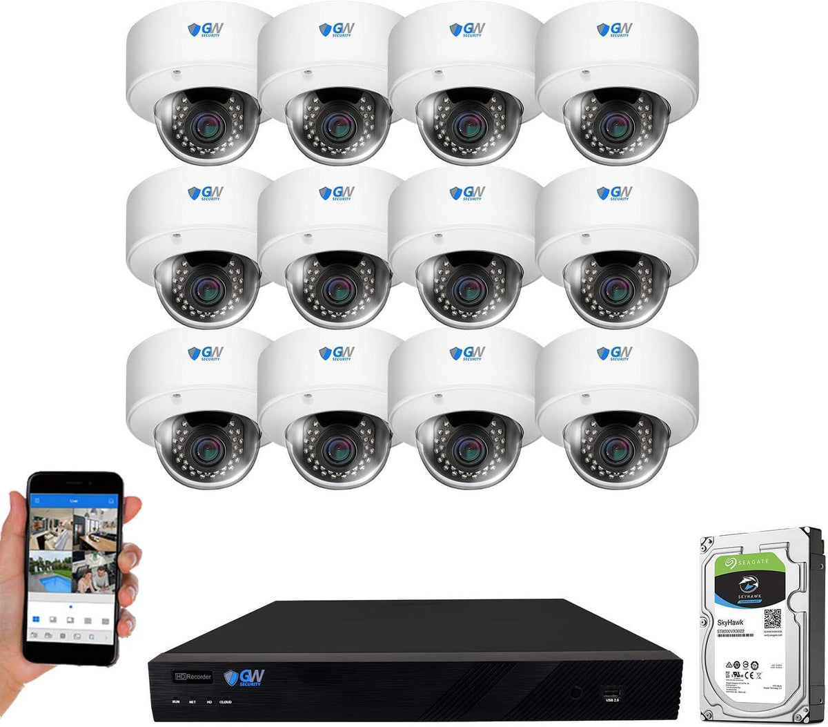 16 Channel 4K NVR 5MP PoE Security Camera System with 12 Dome Cameras B335147