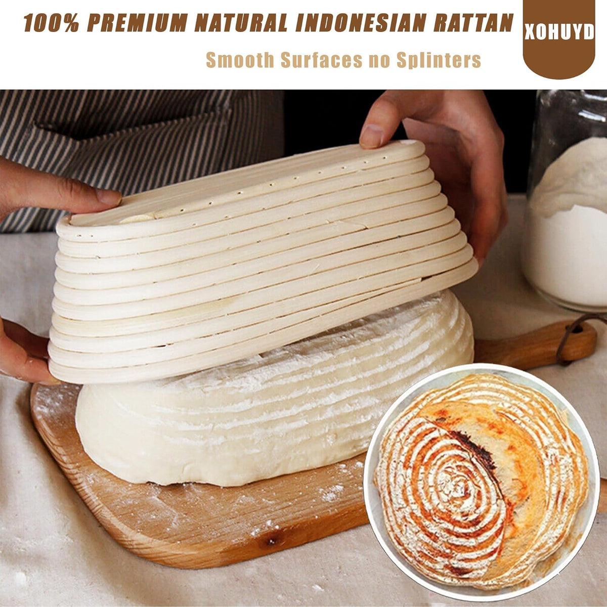9 Inch Round & 10 Oval Rattan Bread Proofing Baskets Set C44827