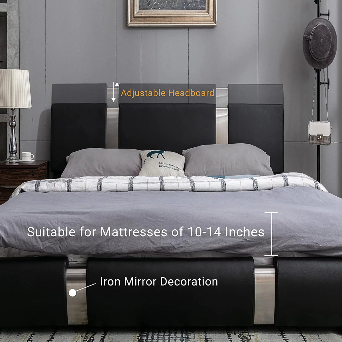 King Size Bed Frame with Adjustable Headboard Black D313