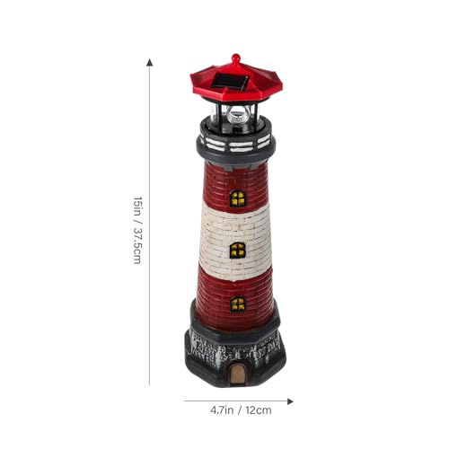 Solar Lighthouse Statue with LED Light 14.76 Inch Red F4645