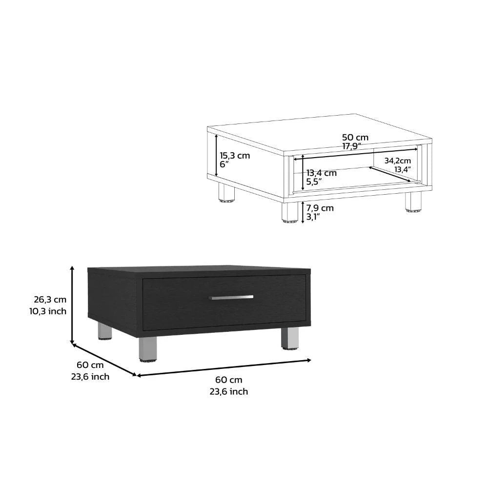 Black Coffee Table with Drawer and Metal Handles X3018
