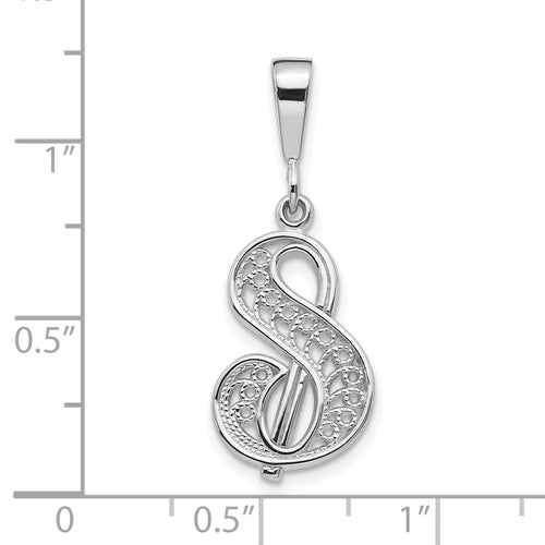 10K White Gold Filigree Initial S Pendant R5522
