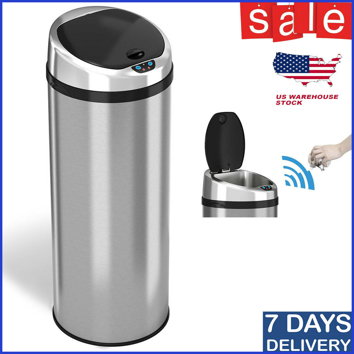 Stainless Steel Motion Sensor Trash Can F242011