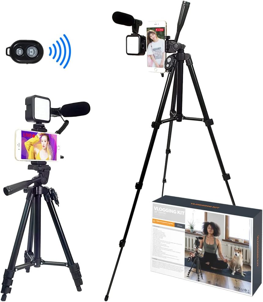 Vlogging Kit with Microphone, Remote Control, Fill-in Light, 15-50" Extendable Tripod Stand, Pack of 2 G65481