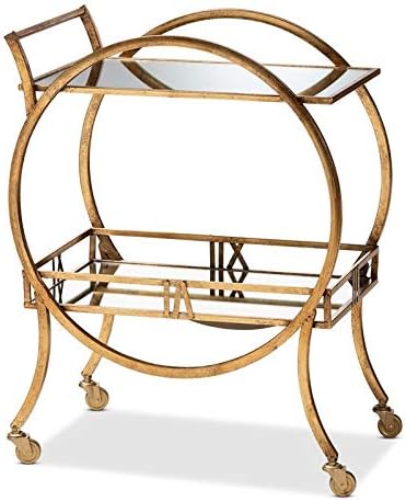 Antique Gold Finished 2-Tier Mobile Bar Cart L9716