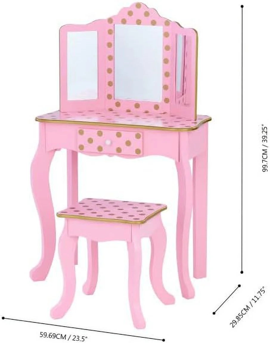 Pretend Play Vanity Table and Chair Set with LED Mirror B841651