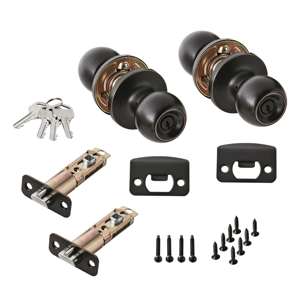 Oil-Rubbed Bronze Ball Locking Doorknobs Twin Pack P51204