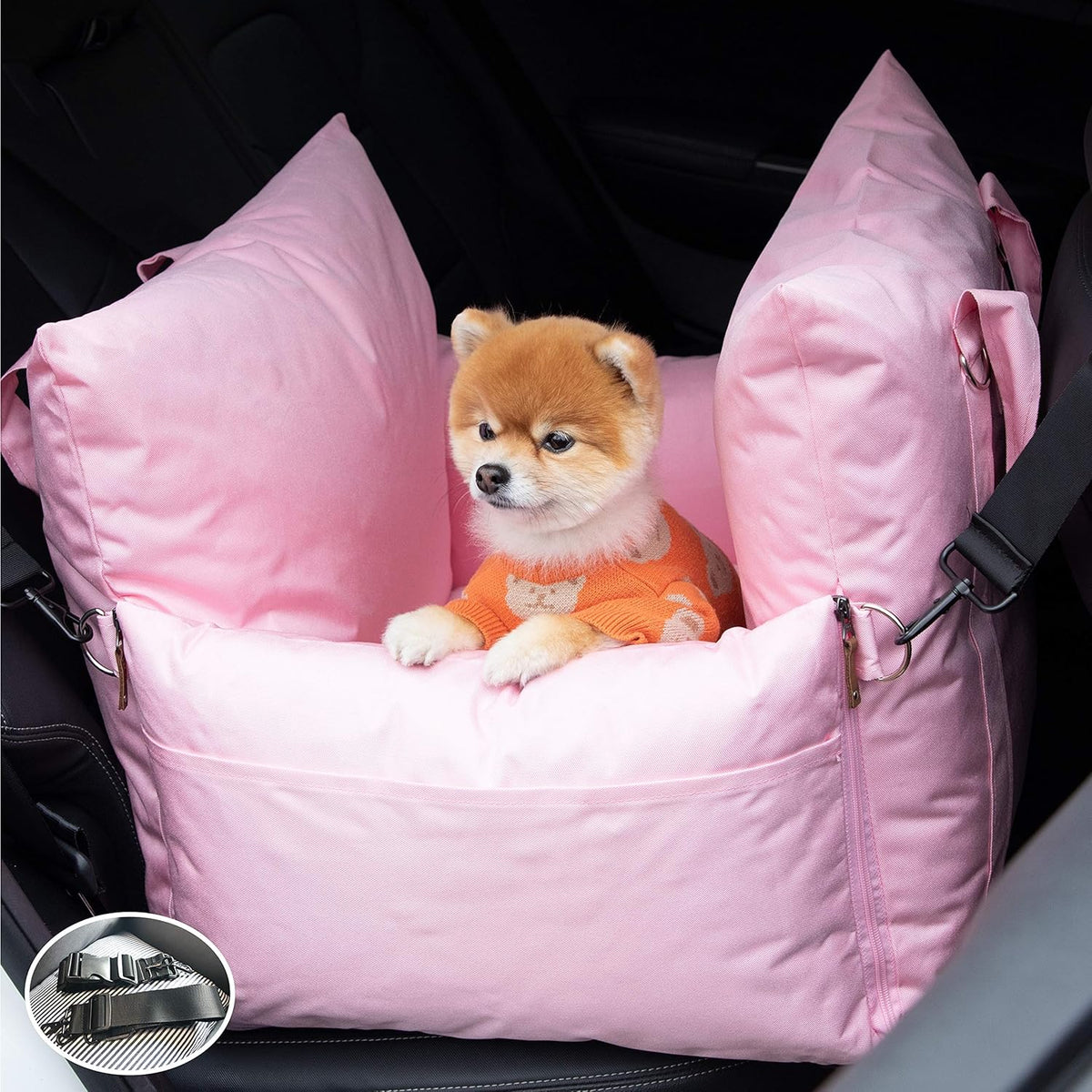 Dog Car Seat with Front & Back Protection and 2 Adjustable Dog Leashes T57632