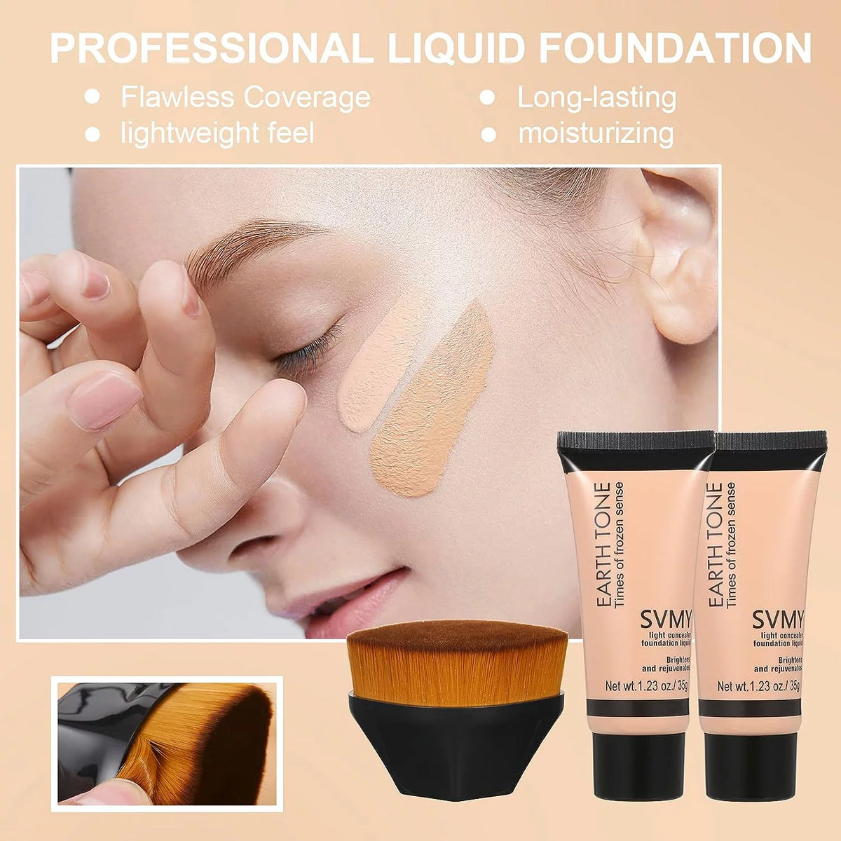 Full Coverage Matte Oil Control Foundation Concealer with Primer and Brush and Sponges G426106