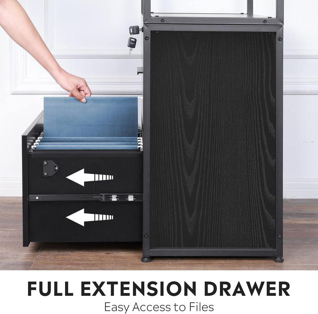 2 Drawer Black Lateral File Cabinet with Lock J962