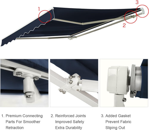 10'x8' Navy Blue Retractable Patio Awning Q3877