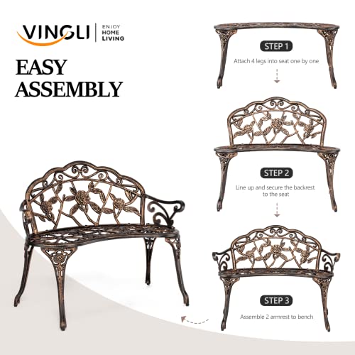 38.5" Metal Rose Bench M31358