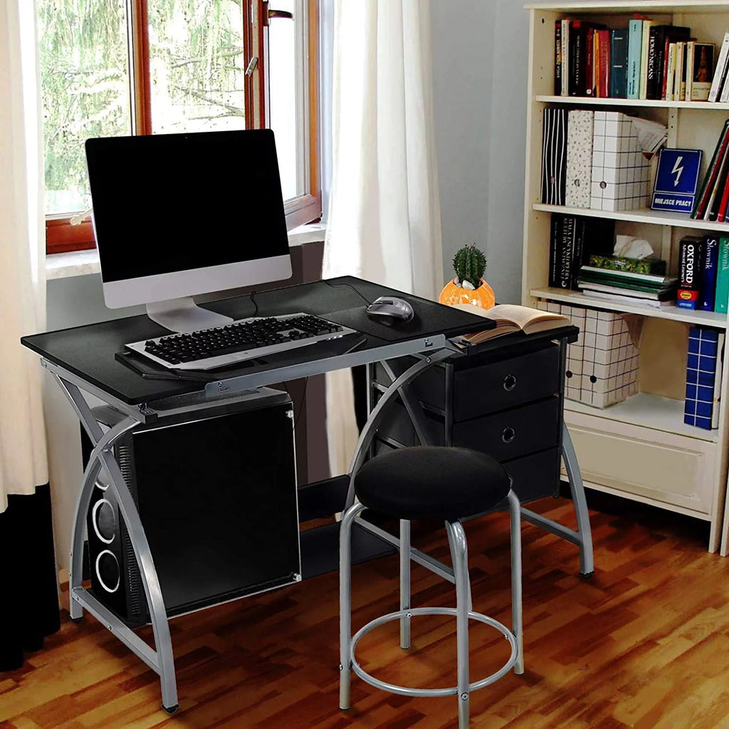 Adjustable Drafting Desk with Stool and 3 Slide Drawers Y88645
