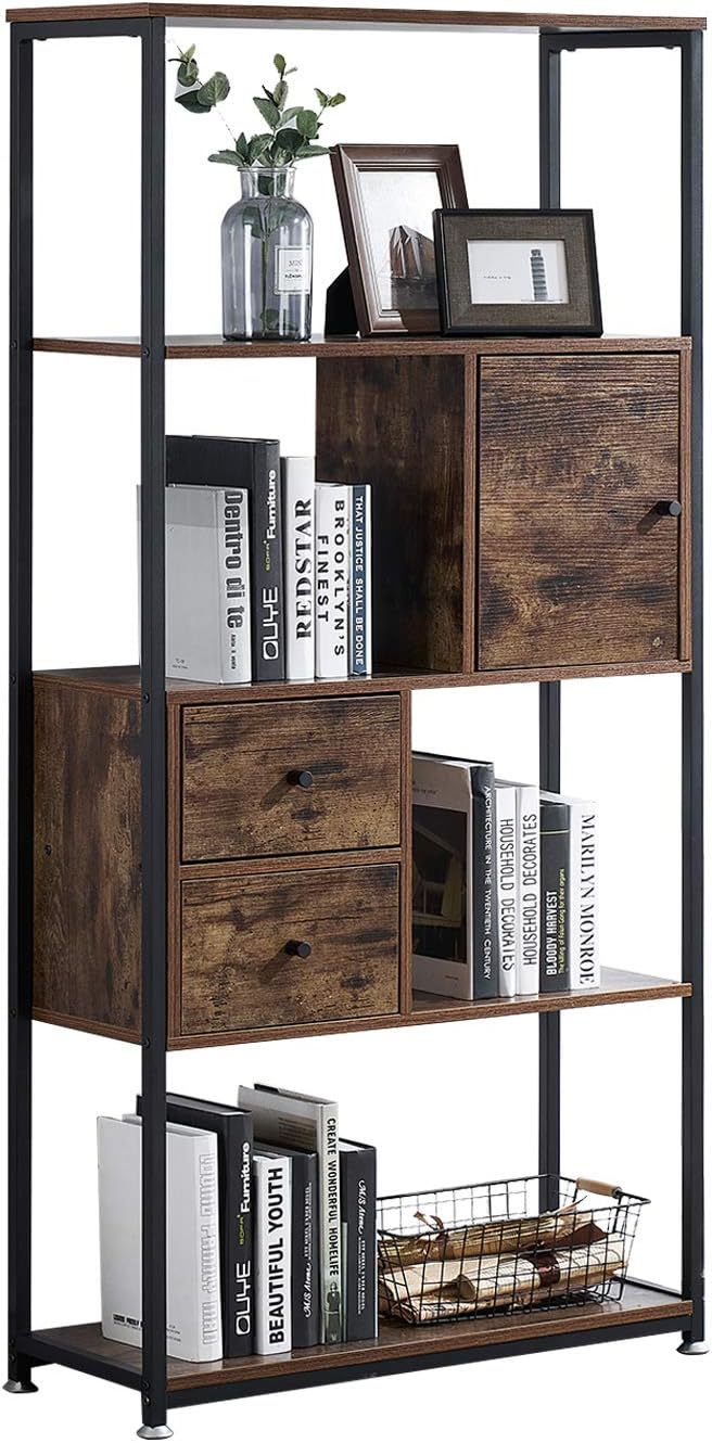 5 Shelf Folding Metal Bookshelf, Set of 2, Dark Brown N512355