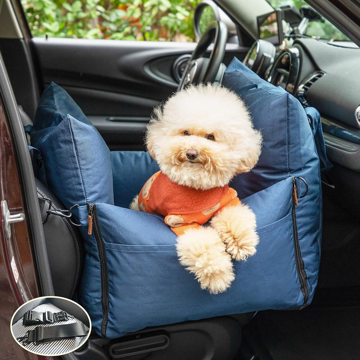 Dog Car Seat with Front & Back Protection and 2 Adjustable Dog Leashes T57632
