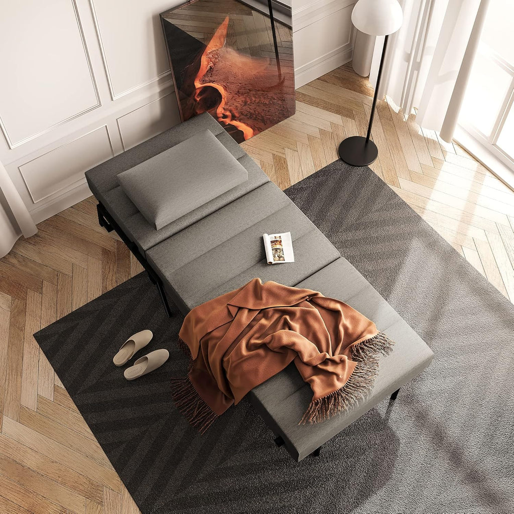 Light Gray Linen Convertible Sofa Bed Q915823