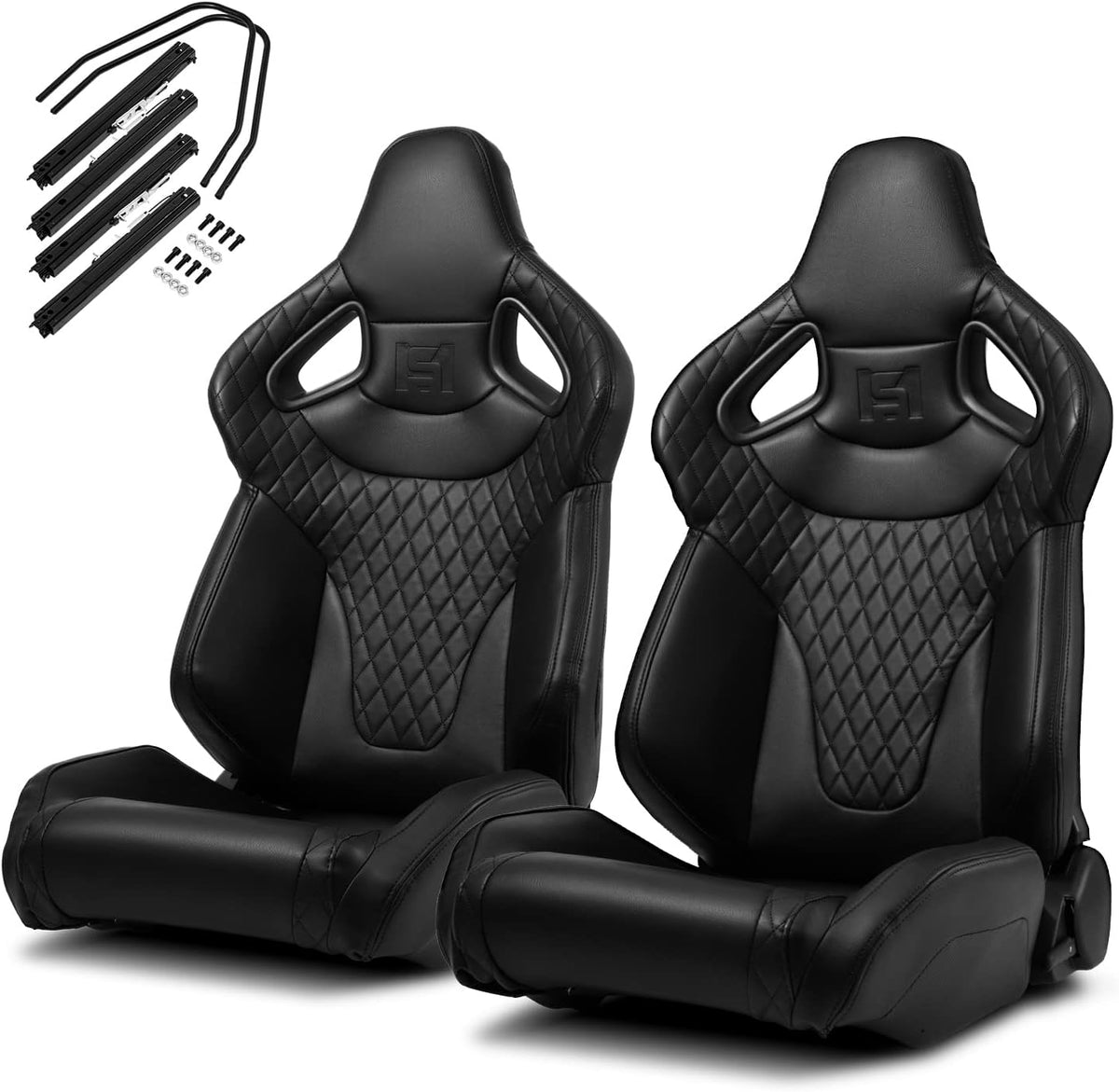 1 Pair Universal Black PVC Sport Racing Seats with Slider E3973
