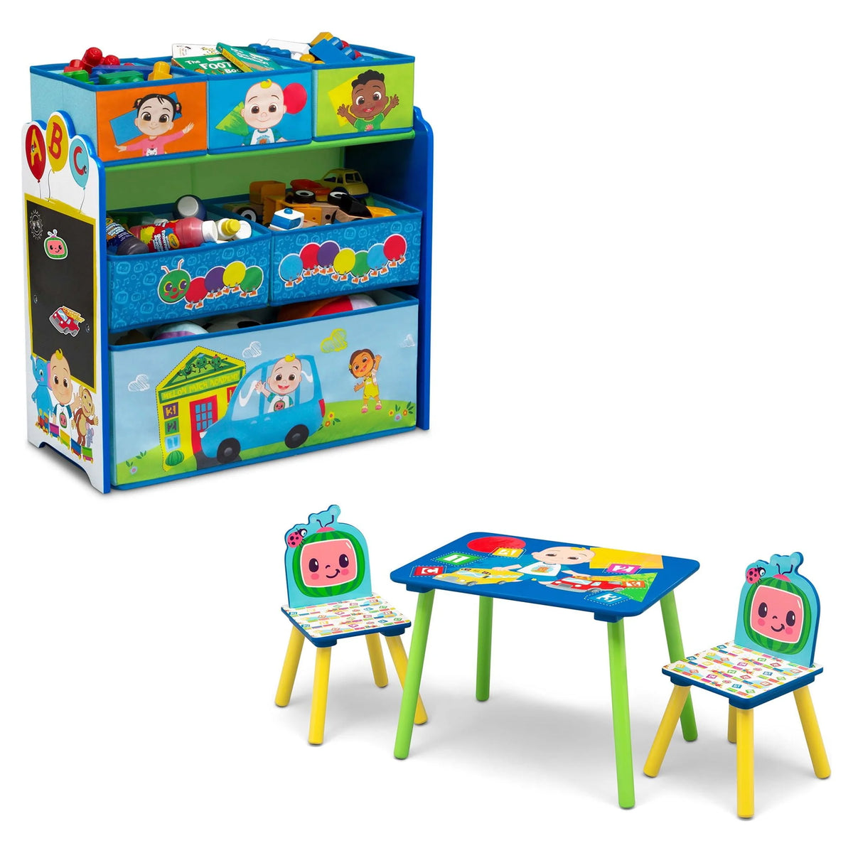 4-Piece Toddler Playroom Set with Play Table and 6 Bin Toy Organizer W54023