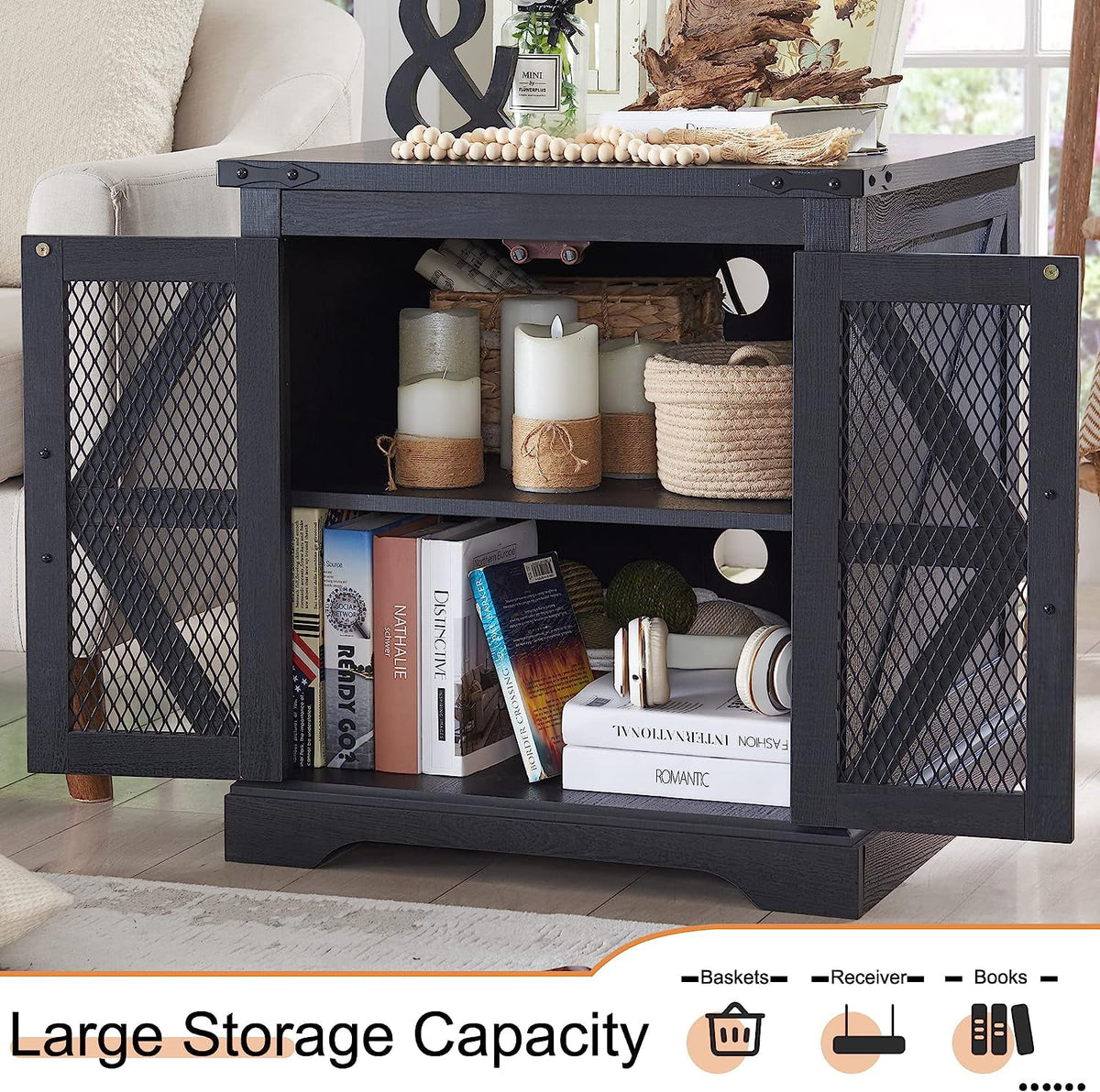 Black Nightstand with Charging Station A97414