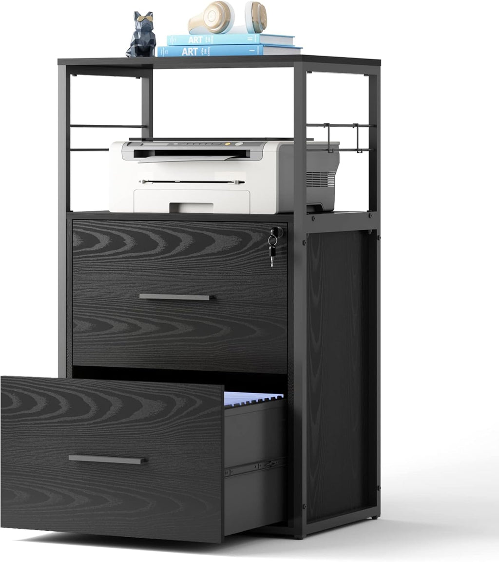 2 Drawer Black Lateral File Cabinet with Lock J962