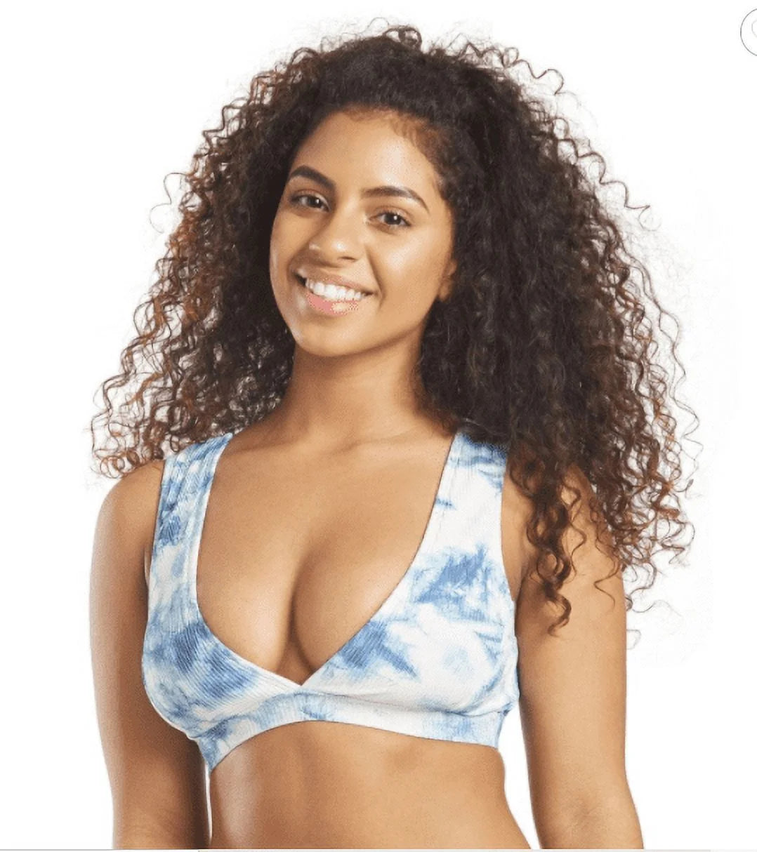 Blue Tie-Dye Deep V Bikini Swim Top F83377
