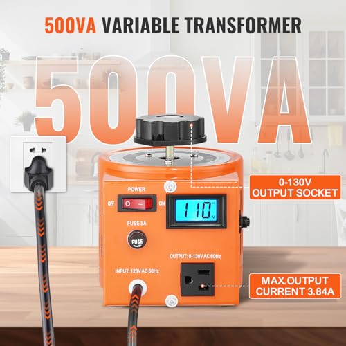 500VA Variable Transformer 110V 60Hz Input Voltage Digital Display 0-130V Output Automatic Voltage Regulator O68180