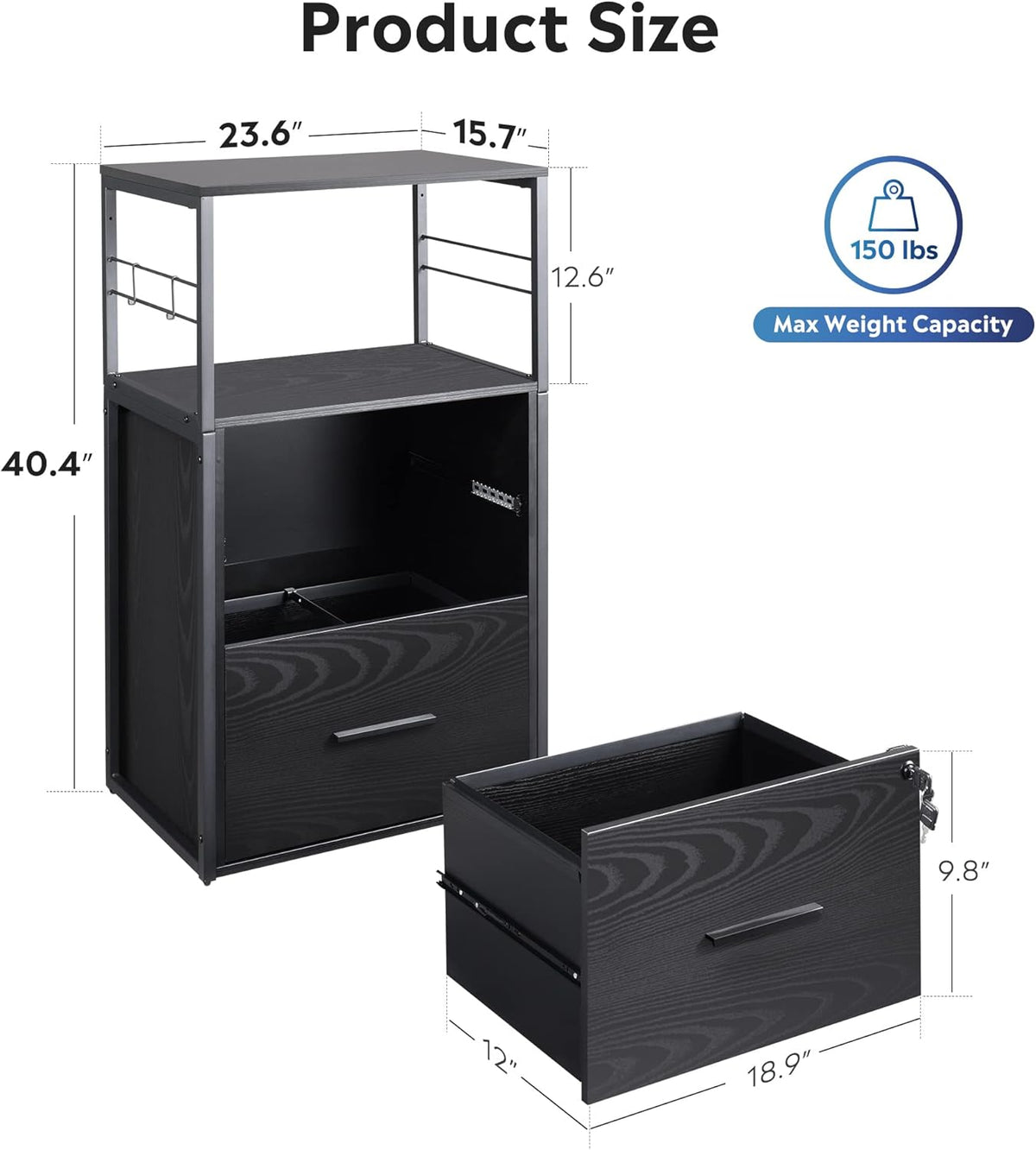 2 Drawer Black Lateral File Cabinet with Lock J962
