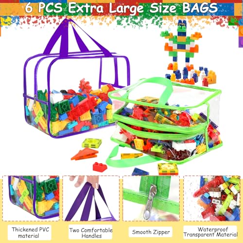 6 Packs Large Clear PVC Toy Storage Bags with Zipper U3933