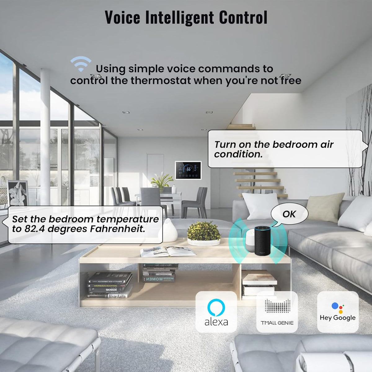 Smart Thermostat with WiFi, App, LCD Color Screen, Voice Control, C-Wire Adapter K21176