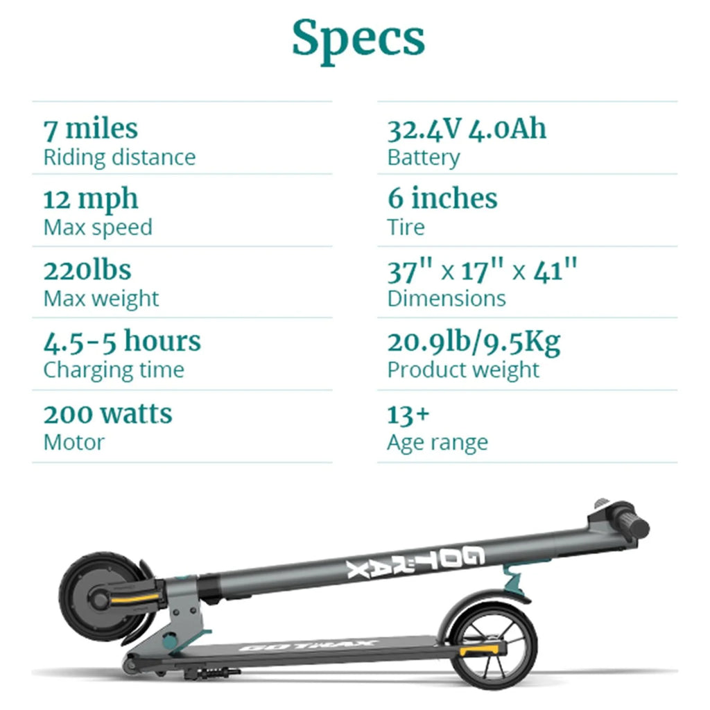 Foldable Electric Scooter with 6 Tires, 200W 12mph, Gray K59539