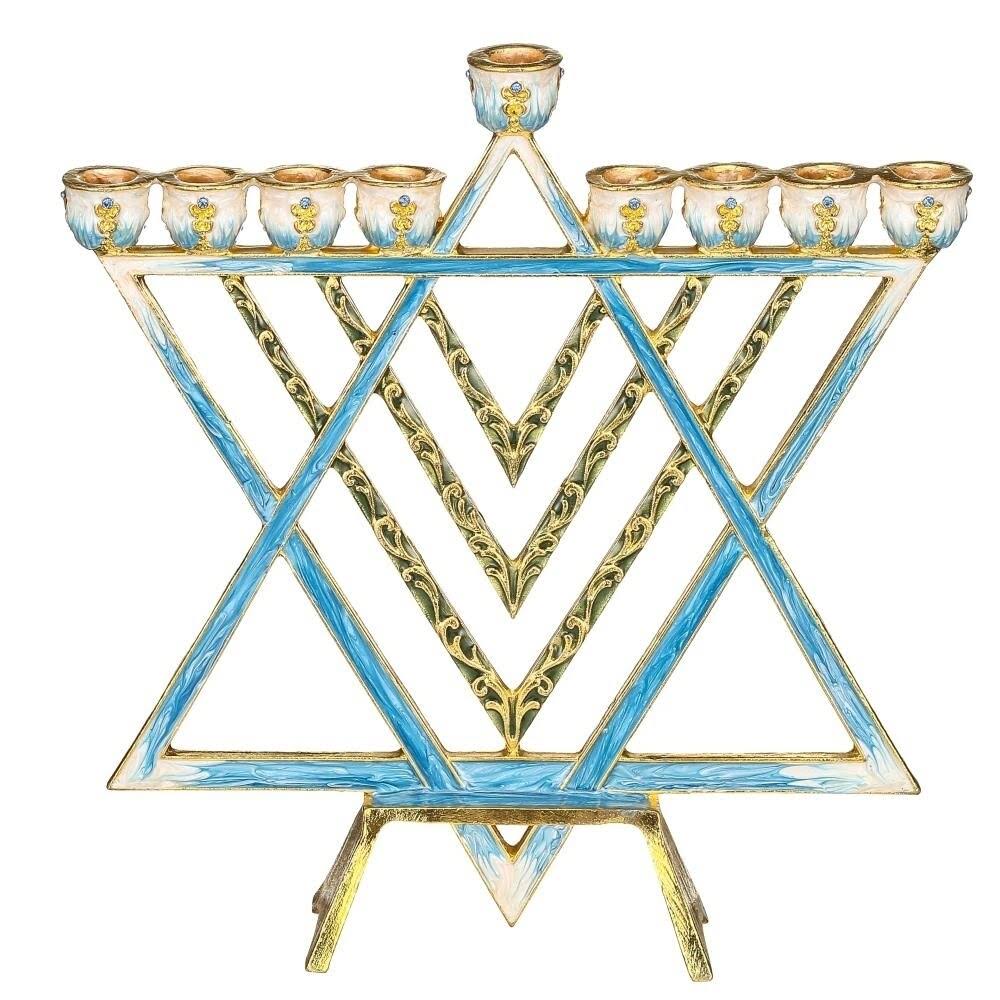 Blue Enamel Menorah Candelabra H61440