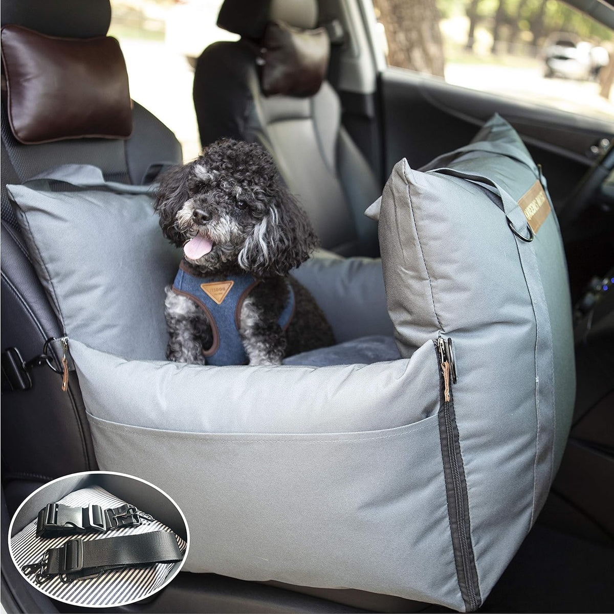 Dog Car Seat with Front & Back Protection and 2 Adjustable Dog Leashes T57632