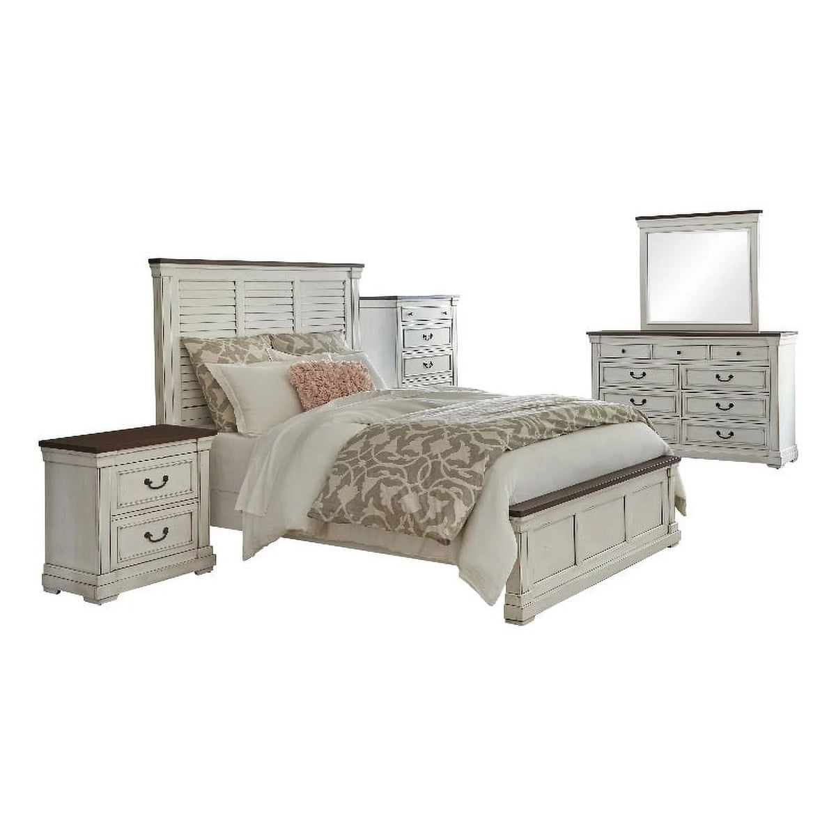 5-Piece Wood Eastern King Panel Bedroom Set in White Y26752