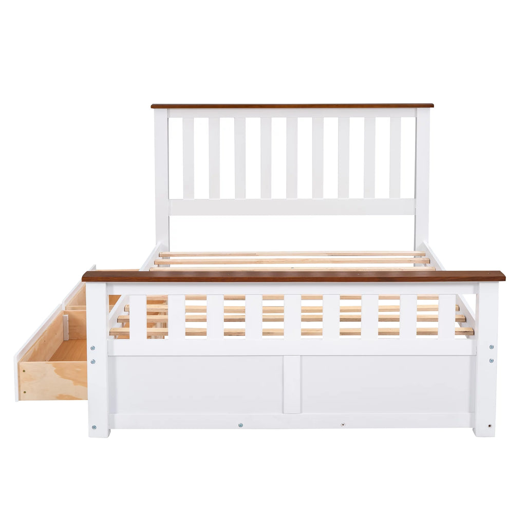 White Walnut Full Size Wood Platform Bed with Two Drawers N53477