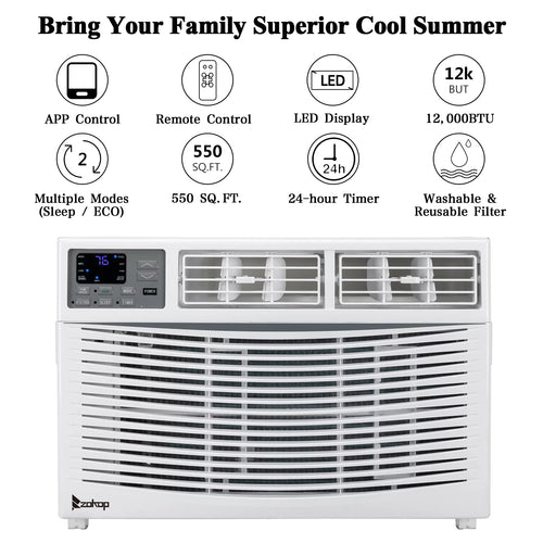 12000BTU 110V Window-Mounted Remote Control Air Conditioner, White T1973