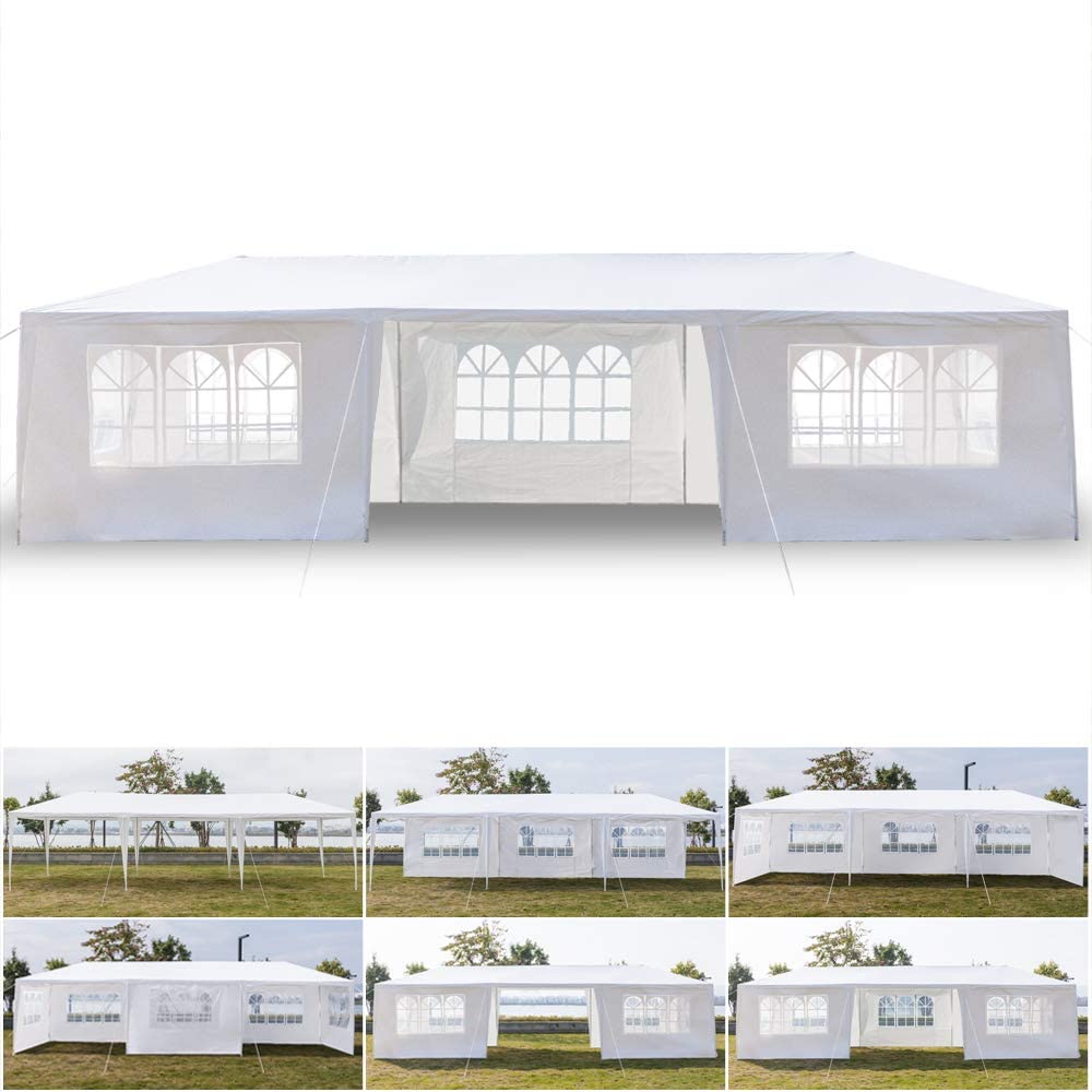 White 10'x30' Outdoor Canopy Tent with 7 Removable Walls T7615