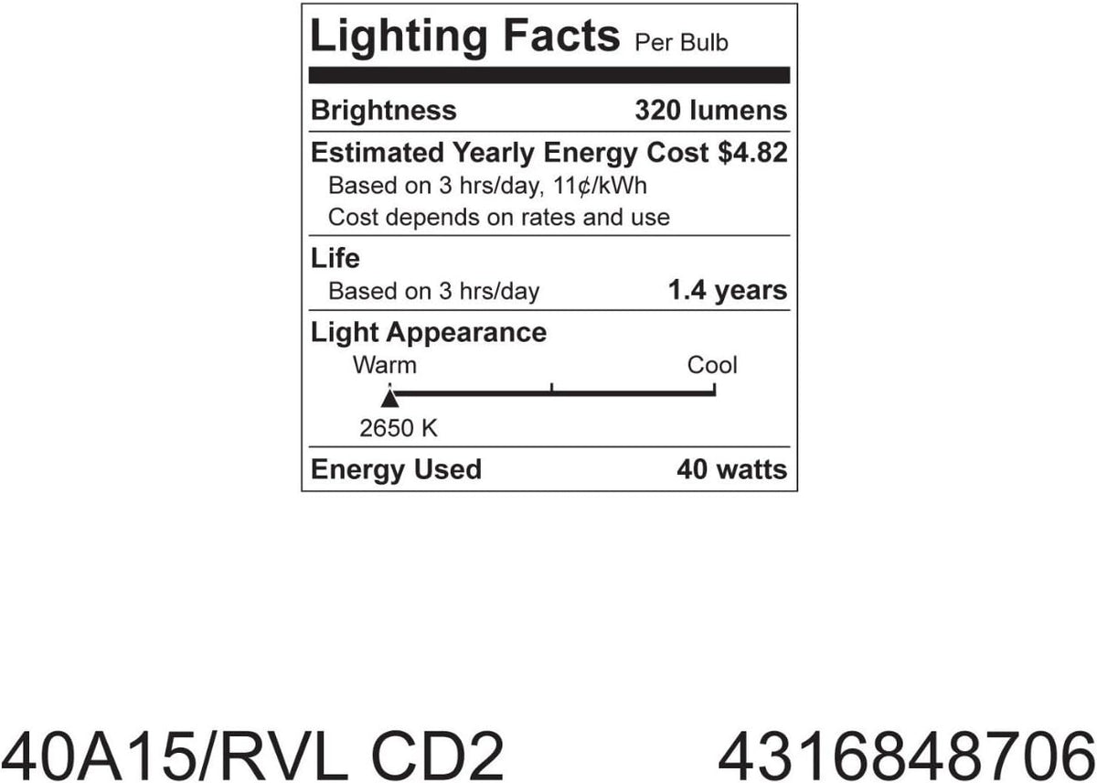 40-Watt Reveal A15 Appliance Bulb, 6 Pack H2643