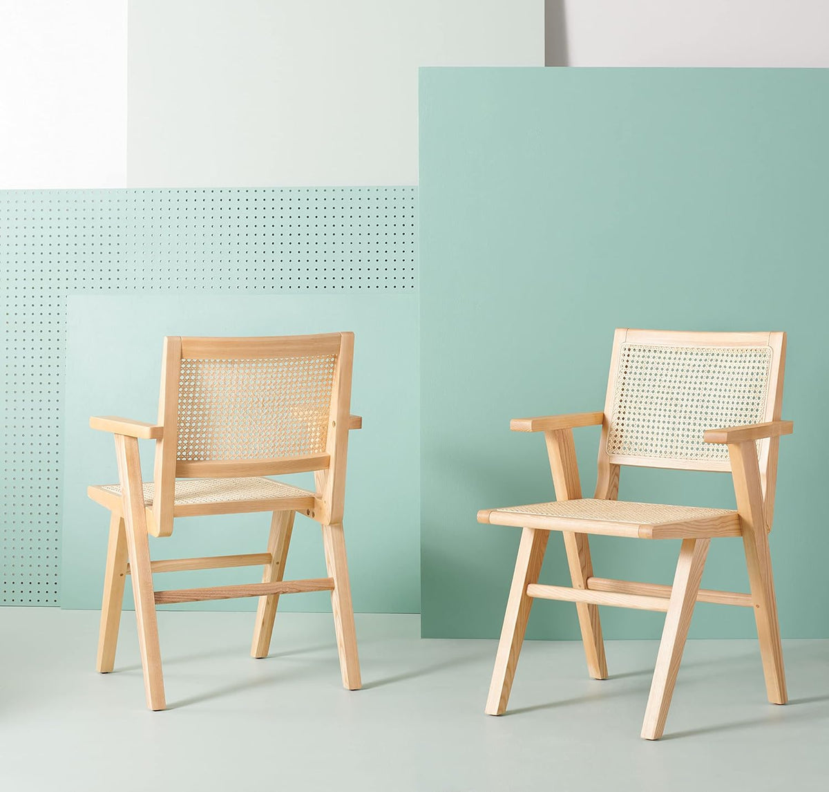 White/Natural French Cane Arm Chair (Set of 2) W2993