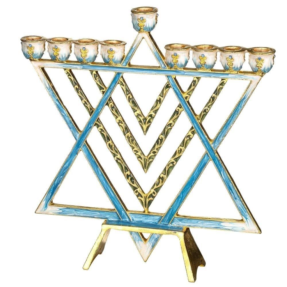 Blue Enamel Menorah Candelabra H61440